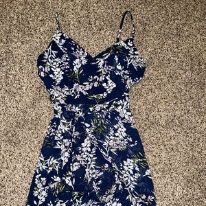 Flower print blue dress